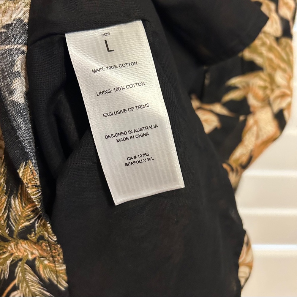 Seafolly Singapore Castaway Shirring Dress Black Tan Multi Size Large - Picture 4 of 9